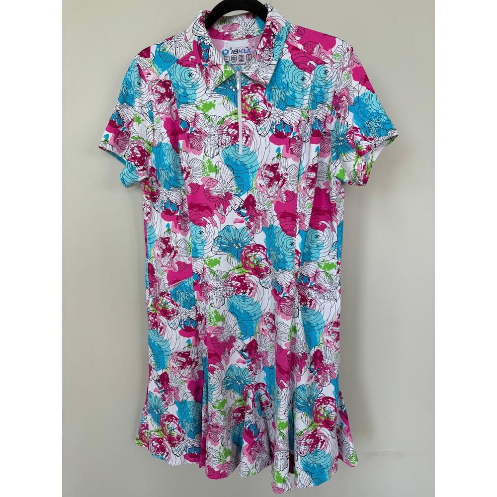 IBKUL Womens Paddy Sun Protection‎ Golf Dress Floral Quarter Zip Size L